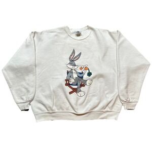 Vtg 1991 Acme Looney Tunes Bugs Bunny White Sweatshirt Mens Sz XL Front & Back